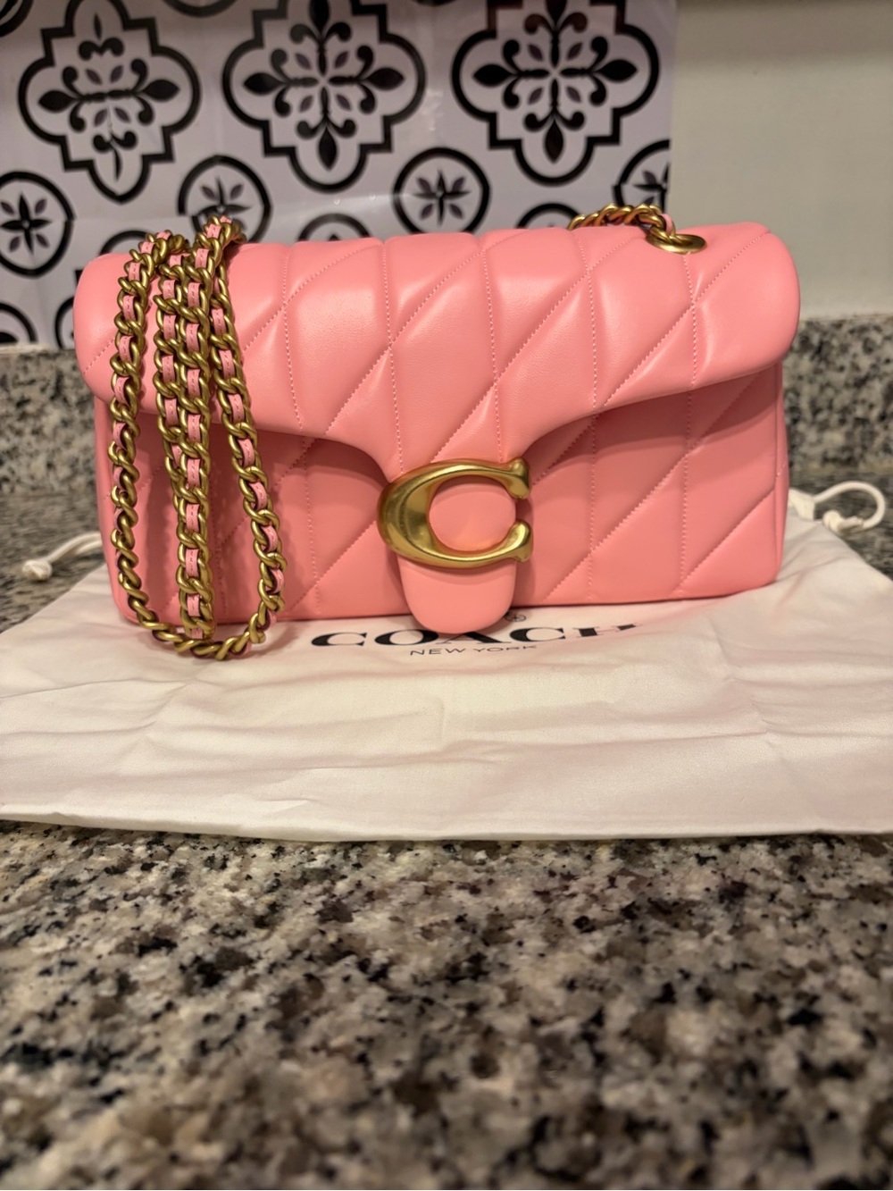 Coach Quilted Pink Crossbody with Gold Chain